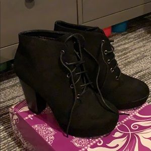 Forever Black Suede Platform Ankle Booties